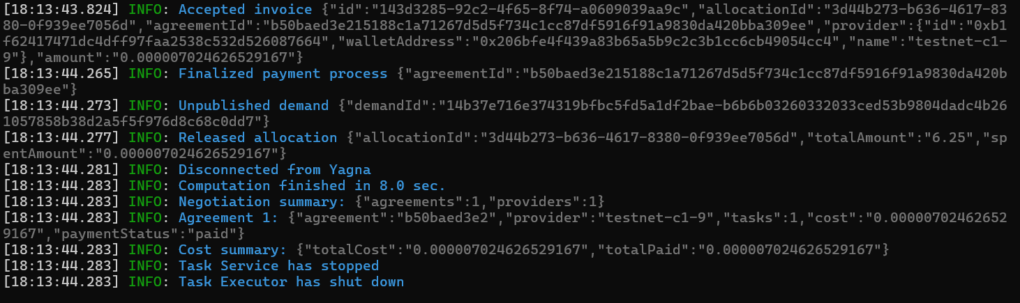Requestor script output logs Single run